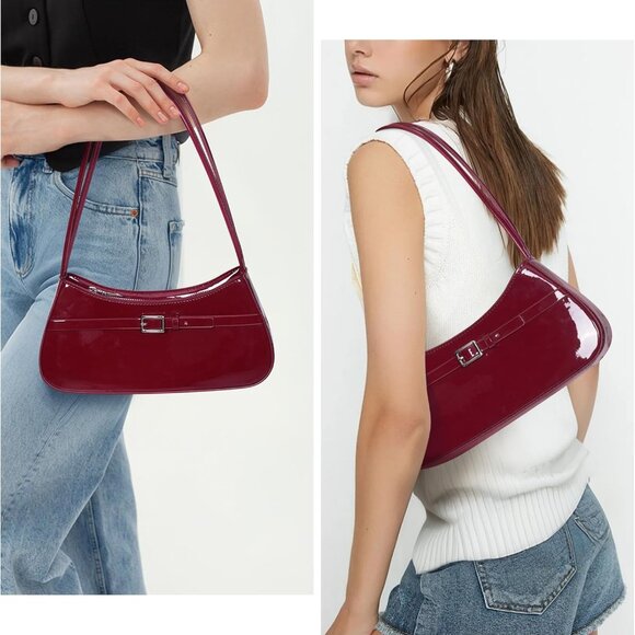 Stylish Lightweight Y2K Red Underarm Bag with Zipper Closure - 10.63" Just Right - Picture 2 of 6